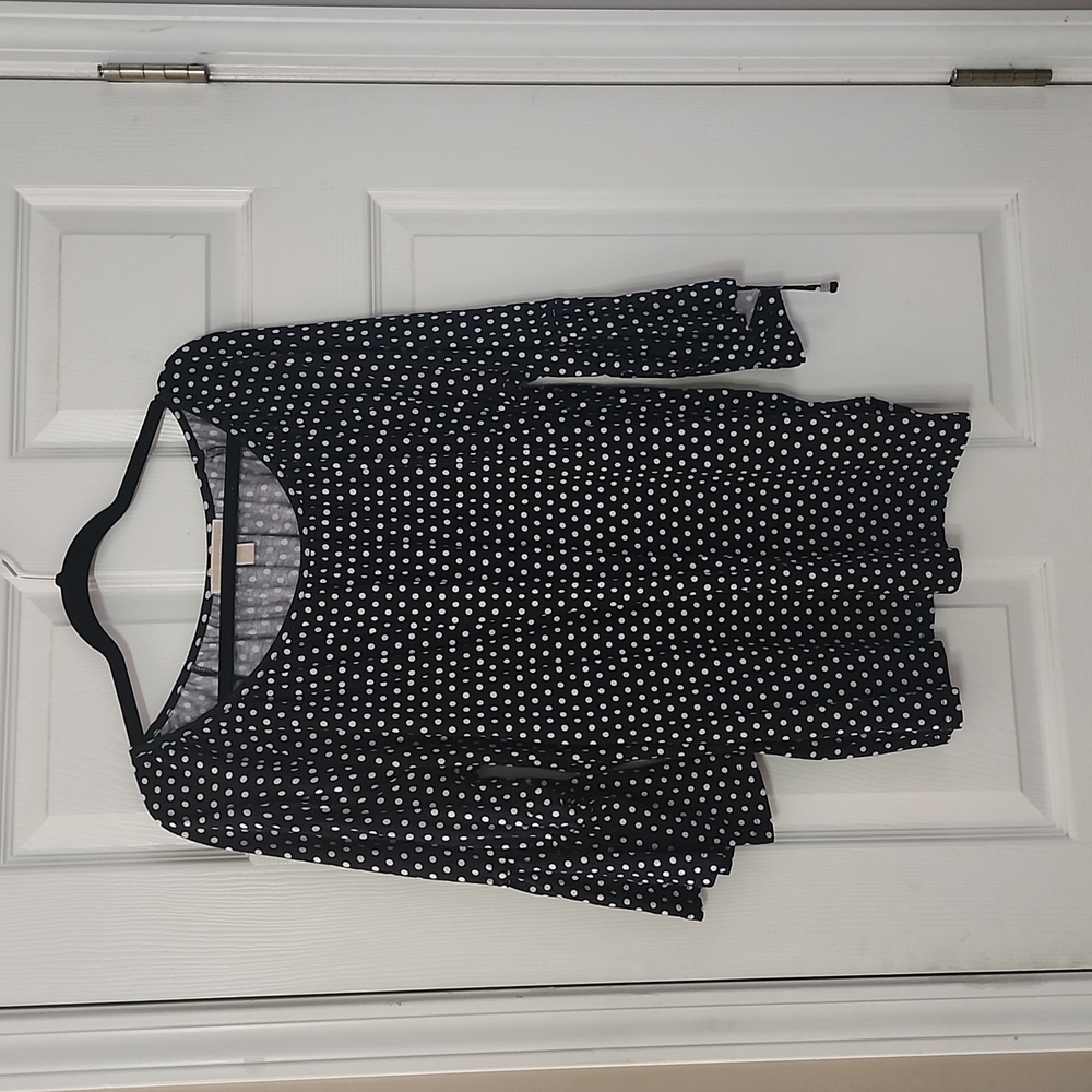 MICHAEL KORS  boho polkadot cinch tie bell sleeve tunic top 1X